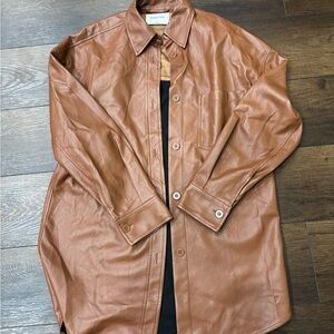 Babaton Tan Faux Leather Shirt Jacket